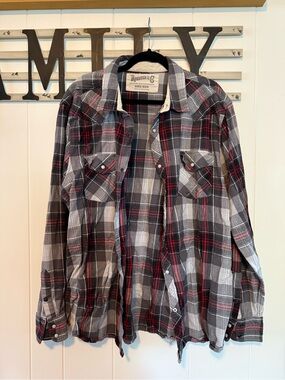 Roebuck & Co XXL Plaid with snaps Shirt - Black, Gray, Red